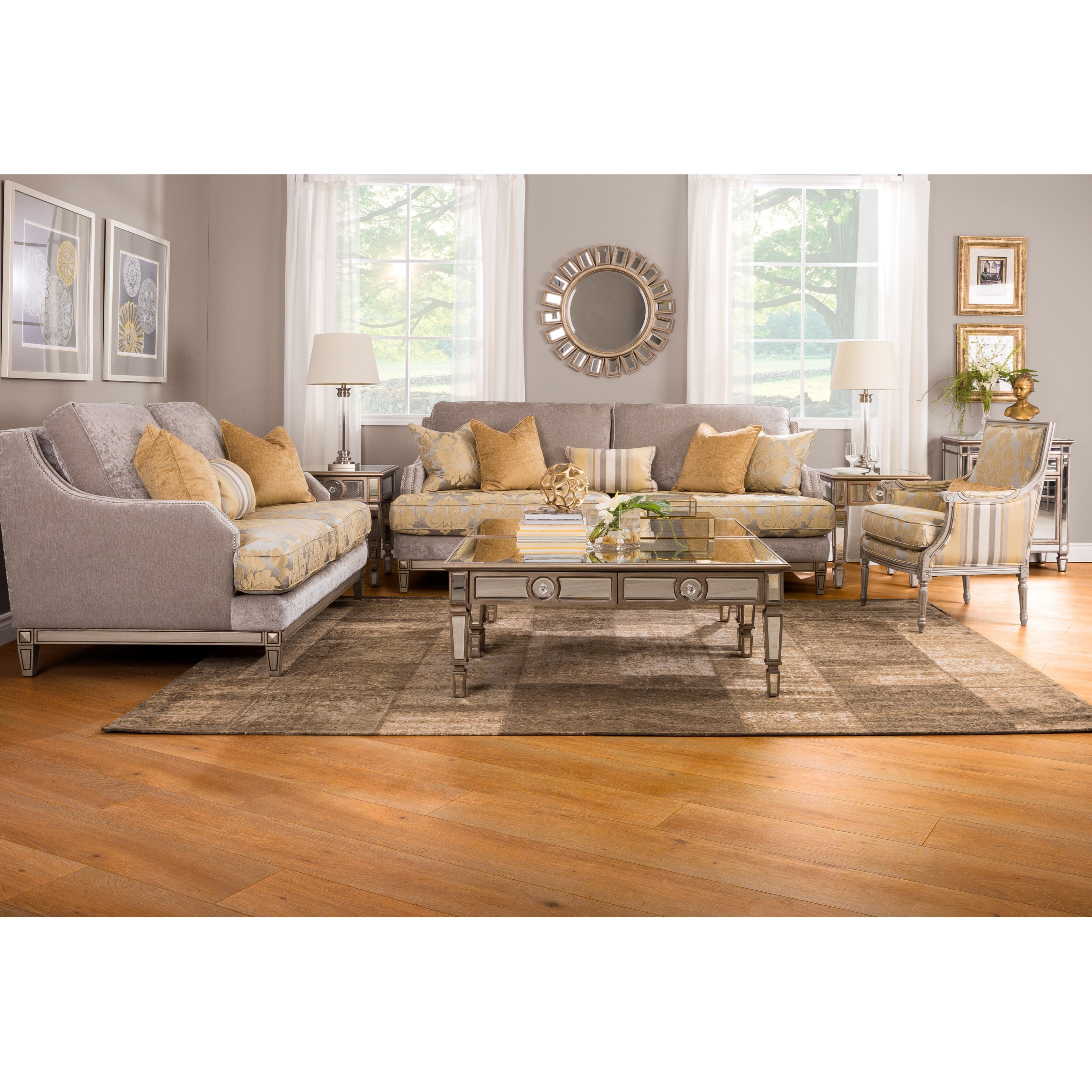 Beige sofa sale with nailhead trim